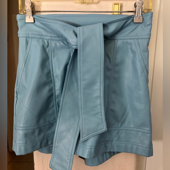 SHEIN Pants - SHEIN Stylish Blue Faux Leather Shorts with tie and pockets, Size Small